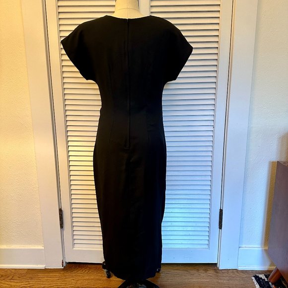 VINTAGE 1990s NICOLE ELIZABETH BLACK MIDI DRESS WITH BLACK BEAD DETAIL. SZ 9/10 - Picture 5 of 9